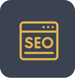 Yellow SEO icon on a dark background, representing a search engine optimization tool