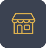 Yellow icon of a store on a dark background, representing a mobile app store