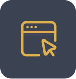 Yellow icon of a computer screen with an arrow pointing to it, set against a dark background