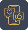 Smartphone with a thumbs up icon and a heart icon