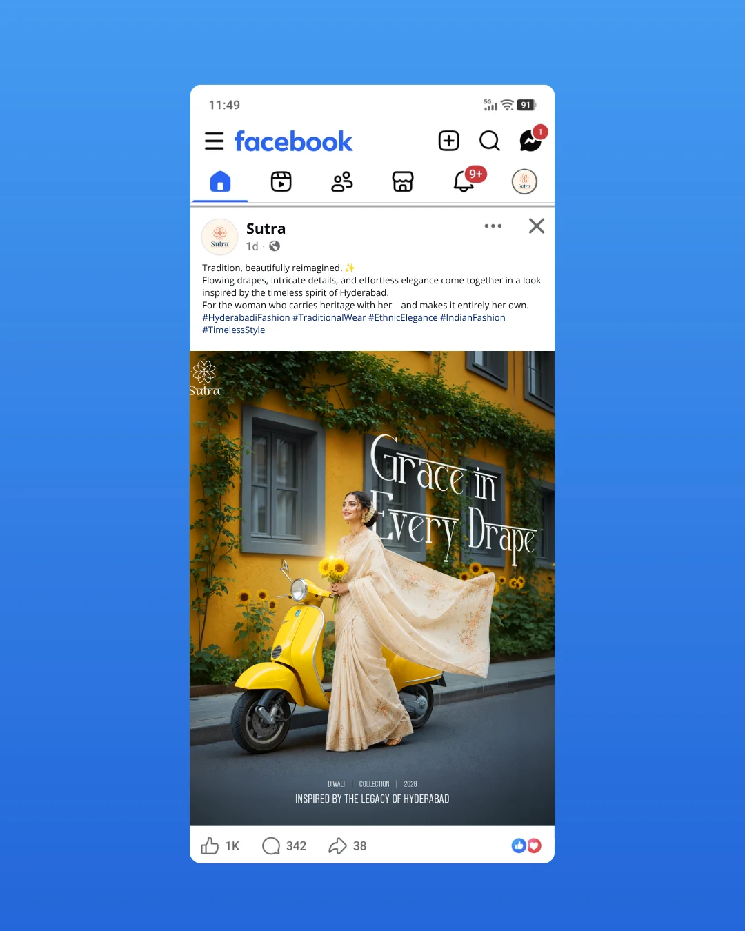 Facebook ad for sari fashion