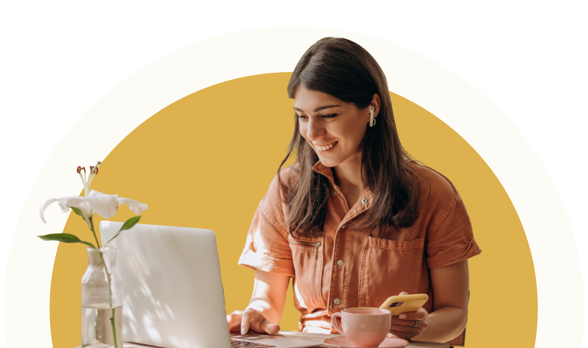 Happy woman working remotely